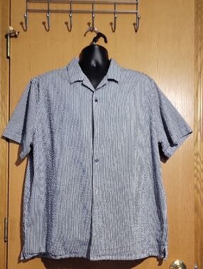 Express Men’s Short-Sleeve Striped Button-Down Shirt - Blue & White